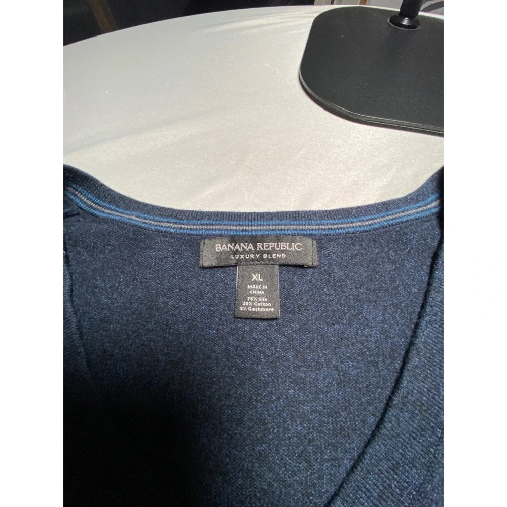 Banana Republic Luxury Blend Silk Cotton Cashmere V-Neck Sweater Navy Blue XL
